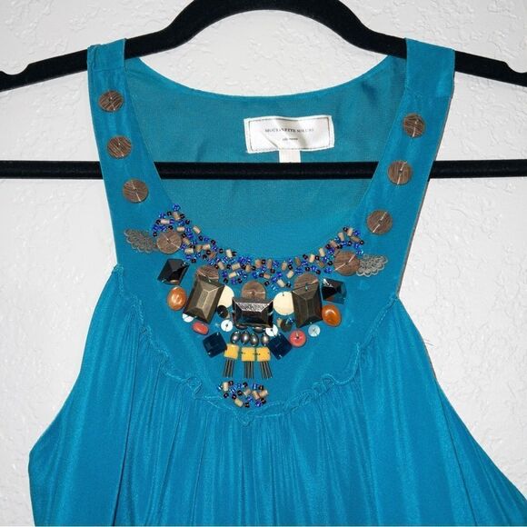 Moulinette Soeurs x Anthropologie Blue Island Nightfall Beaded Silk Dress Size 2 - Picture 4 of 9